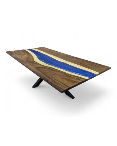 Table en bois de suar et résine rivière bleue 183 cm - modèle Paradise