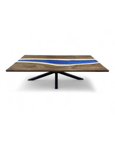 Table en bois de suar et résine rivière bleue 183 cm - modèle Paradise