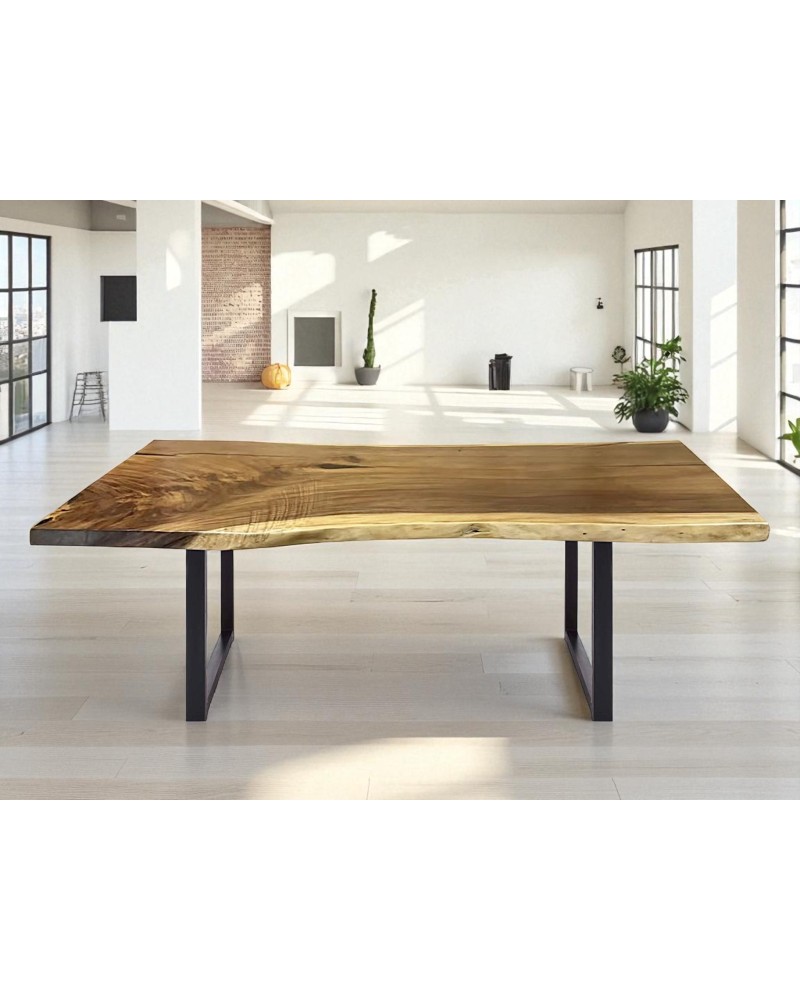 Table en bois de Suar et résine noire 204 cm - modèle Comore