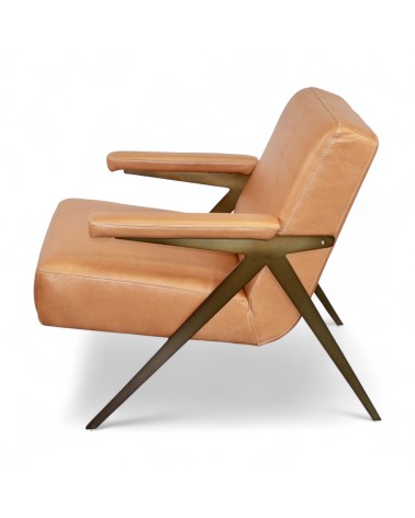 Fauteuil club cuir marron clair style 50s - modèle Dave