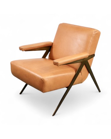 Fauteuil club cuir marron clair style 50s - modèle Dave