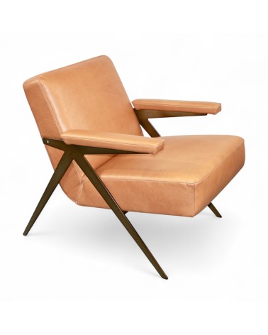 Fauteuil club cuir marron clair style 50s - modèle Dave