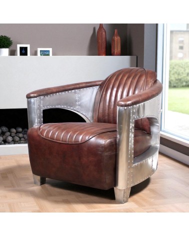 Lot 2 fauteuils aviateur cuir brun vintage - collection Chuck