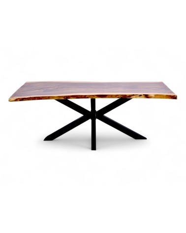 Tisch aus Suarholz mit Einlegearbeiten aus schwarzem Epoxydharz 200 cm - Modell Kabele