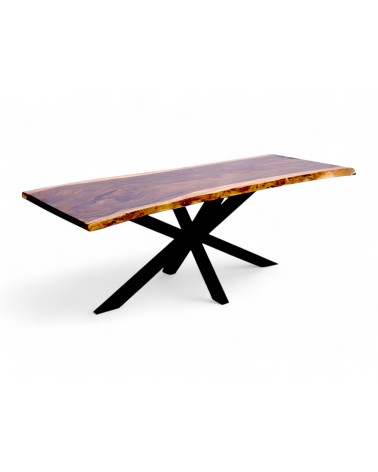 Table en bois de suar avec des incrustations de résine noire 200 cm - modèle Kabele