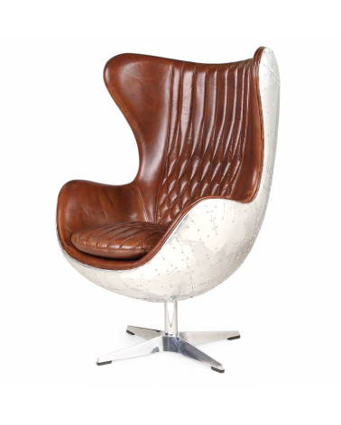 Fauteuil aviateur cuir marron et aluminium - modèle Egg