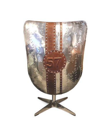 Fauteuil aviateur cuir marron et aluminium - modèle Egg