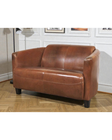 Clubsofa aus braunem Leder Bryan im Wohnambiente