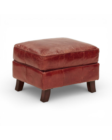 Pouf Jasper en cuir vintage marron – vue en perspective