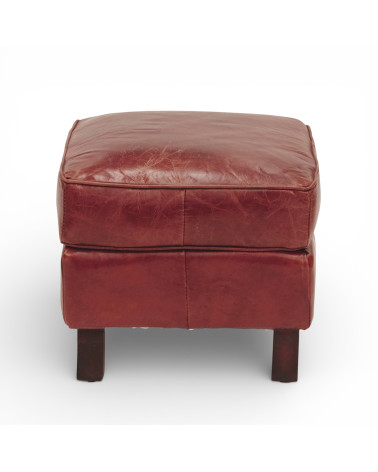 Vue arrière du pouf Jasper en cuir marron vintage et structure bois