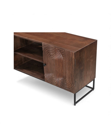 Detail der geschnitzten Front aus massivem Mangoholz – Kollektion Kiran