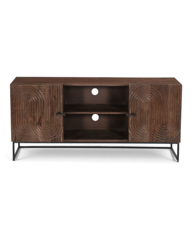 TV-Board Kiran aus massivem Mangoholz mit kunstvoll geschnitzter Front