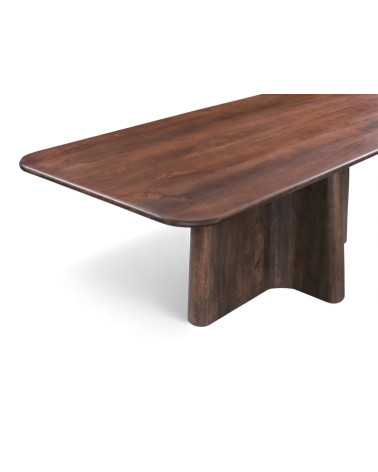 Détail du plateau aux angles arrondis de la table Dev en bois massif de manguier