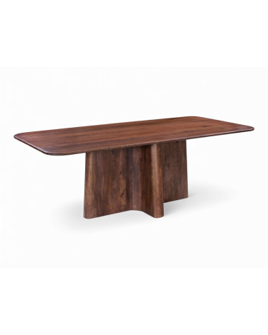 Vue latérale de la table Dev avec piètement central sculptural en bois massif