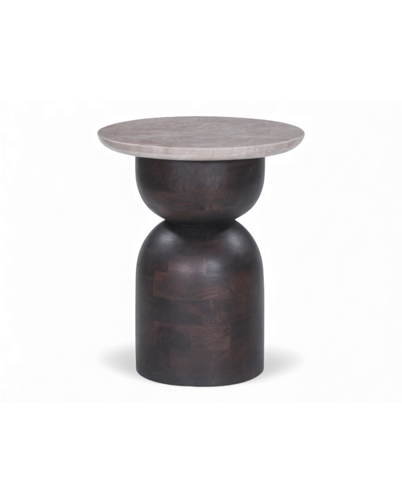Table d’appoint Aanya en bois de manguier massif et plateau en marbre Lady Grey