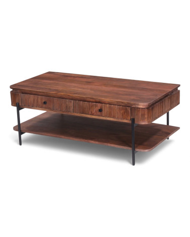 Table basse Nayan en bois massif foncé – vue en perspective