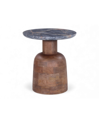 Beistelltisch Kabir aus Massivholz mit dunkler Marmorplatte