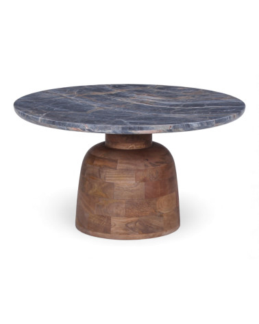 Table basse Kabir en manguier massif et marbre, design sculptural et élégant