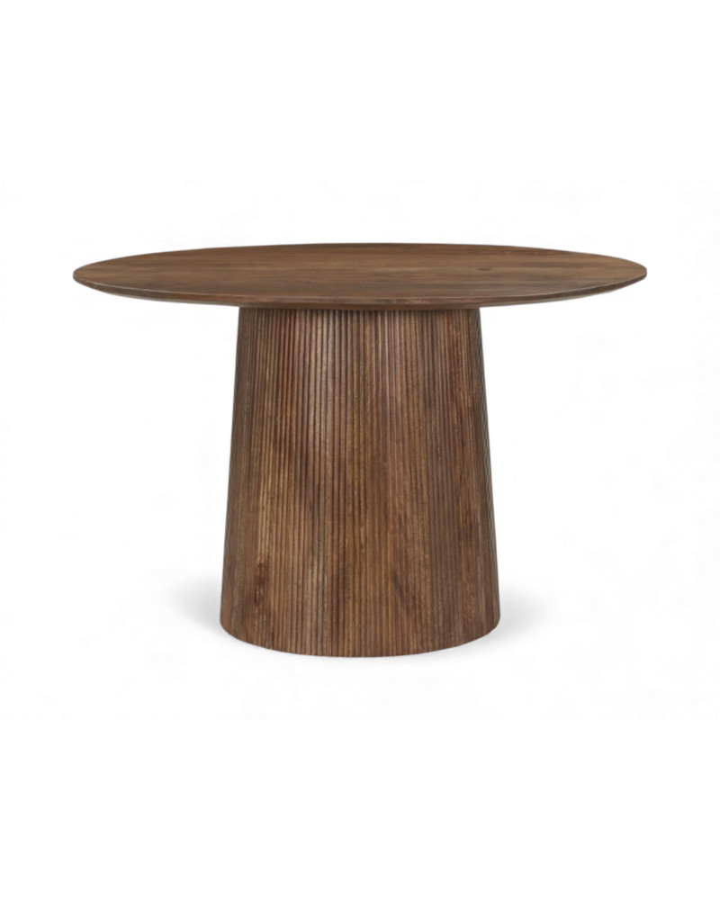 Runder Esstisch Armaan aus massivem Mangoholz mit skulpturalem Design