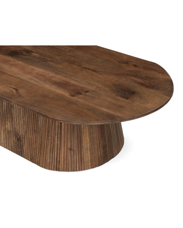 Detail der Tischplatte aus massivem Mangoholz des Couchtischs Armaan