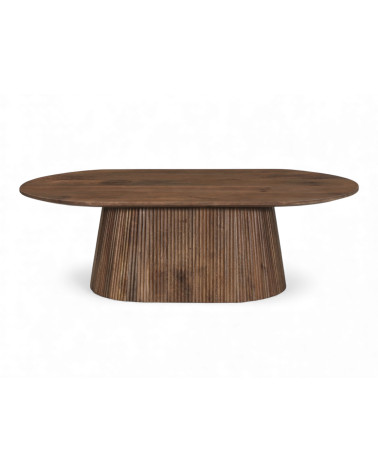 Table basse ronde Armaan en bois massif de manguier avec piètement cannelé