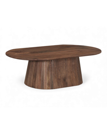 Vue latérale de la table basse ronde Armaan en bois massif de manguier