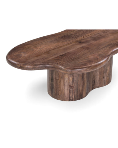 Détail du plateau en bois massif de manguier de la table basse Ishan