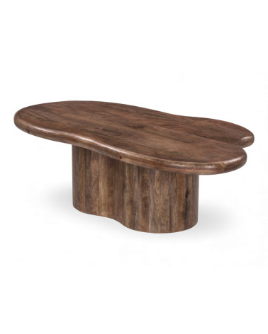 Table basse Ishan en bois de manguier – vue en perspective mettant en valeur les formes arrondies