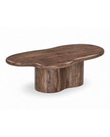 Vue latérale de la table basse Ishan en bois massif de manguier