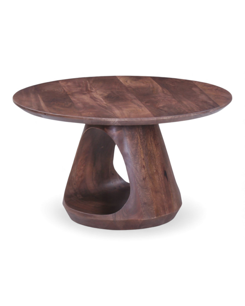 Table basse Iyla en bois massif de manguier foncé – vue en perspective