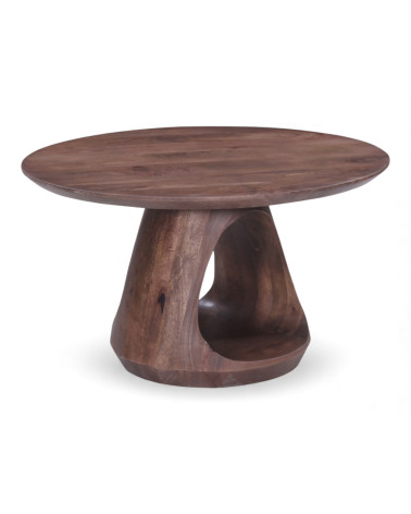 Vue latérale de la table basse Iyla en bois massif de manguier foncé