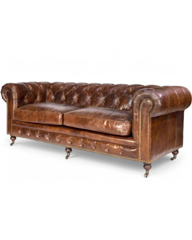 Chesterfield Sofa aus Vintage-Leder – Perspektivansicht