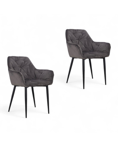 Stuhlset Mildred aus grauem Samt mit gepolsterten Armlehnen