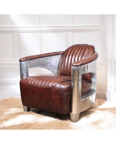Fauteuil aviateur cuir marron collection Chuck mis en situation