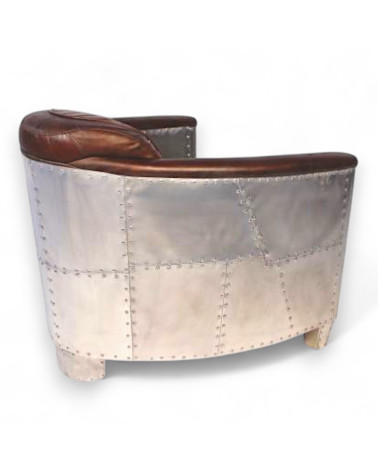 Rückansicht des Aviator Ledersessels Mermoz aus braunem Vintage-Leder