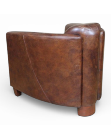 Vue arrière du fauteuil club en cuir vintage marron – Modèle Alan