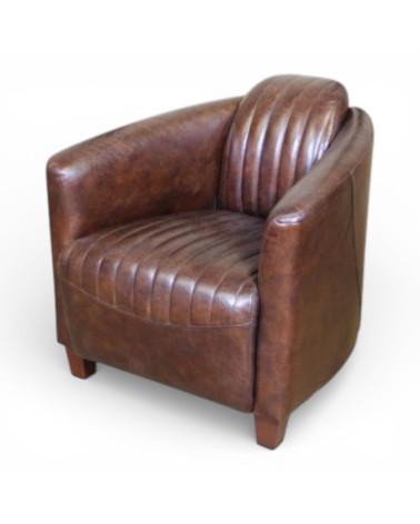 Fauteuil club en cuir vintage marron – Modèle Alan – Vue de face