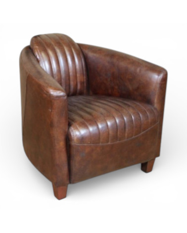 Fauteuil club en cuir vintage marron – Modèle Alan – Vue en perspective
