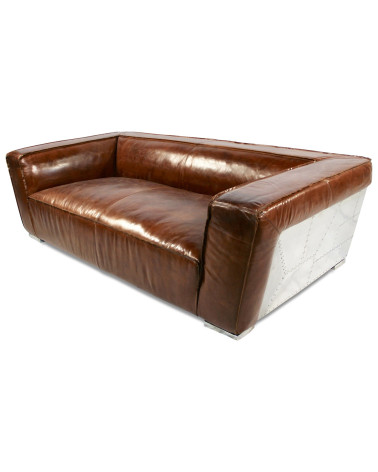 Aviator Sofa aus braunem Vintage-Leder – Perspektivansicht vorne – Modell Isahia