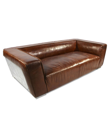 Aviator Sofa aus braunem Vintage-Leder – Seitenperspektive – Modell Isahia