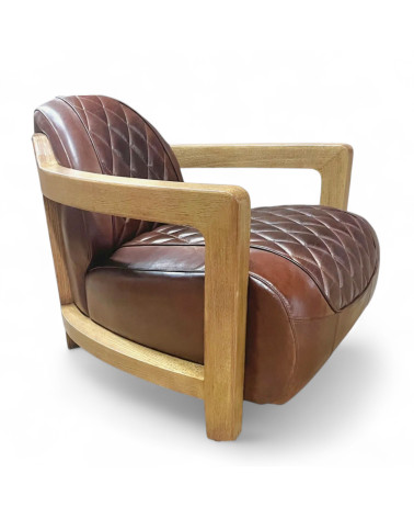 Vintage Leder Sessel Braun Modell Hugues – Perspektivansicht