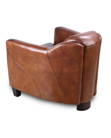 Fauteuil club cuir marron vintage avec design arrondi et élégant – collection Alfred