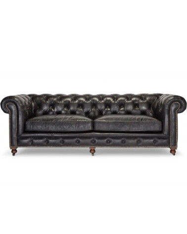 Canapé Chesterfield cuir noir vintage face – Collection The First