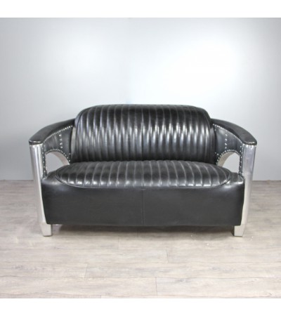 Canapé 2 places et ses 2 Fauteuils Aviateur "Chuck" Cuir noir vintage