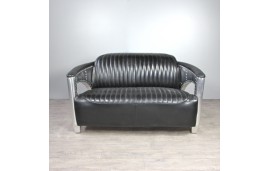 Sofa 2 Sitzer und 2 Aviator Sessel "Chuck" in Schwarze Vintage Leder