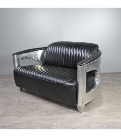 Sofa 2 Sitzer und 2 Aviator Sessel "Chuck" in Schwarze Vintage Leder