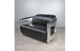 Canapé 2 places et ses 2 Fauteuils Aviateur "Chuck" Cuir noir vintage