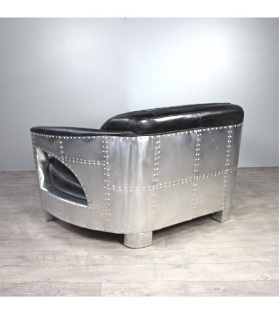 Canapé 2 places et ses 2 Fauteuils Aviateur "Chuck" Cuir noir vintage