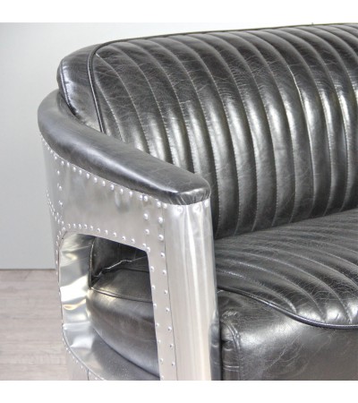 Sofa 2 Sitzer und 2 Aviator Sessel "Chuck" in Schwarze Vintage Leder