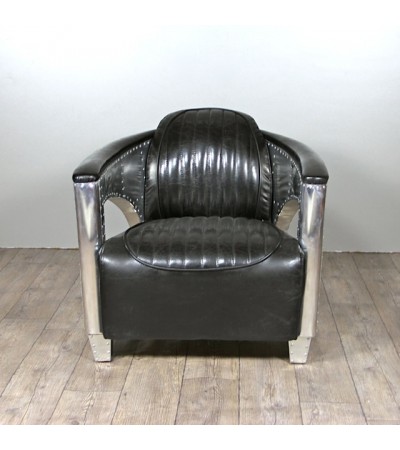 Canapé 2 places et ses 2 Fauteuils Aviateur "Chuck" Cuir noir vintage